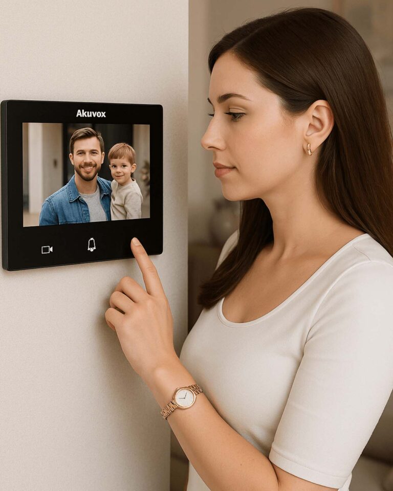 Man Akuvox Screen Woman Outdoor